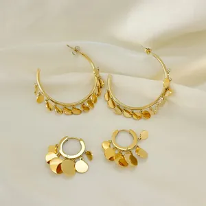 18K Vergulde 304 Roestvrijstalen Creolen Met Hangende Schijven Lovertjes Ronde Bedels Minimalistische Mode Sieraden Voor Vrouwen