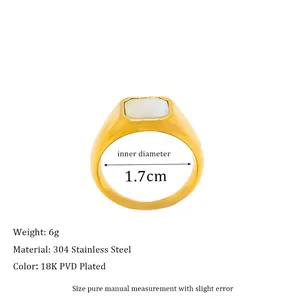 Details zum quadratischen Muschelring aus 18K PVD Edelstahl mit 1,7 cm Innendurchmesser