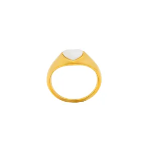 Polished 18k gold plated stainless steel signet ring with a white heart shell inlay