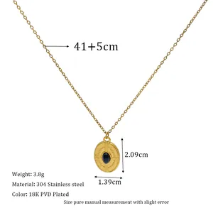 Détails du collier doré avec pendentif ovale bleu en acier inoxydable plaqué PVD 18K