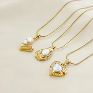 Elegant 18k gold plated heart and pearl pendant necklaces with smooth snake chains