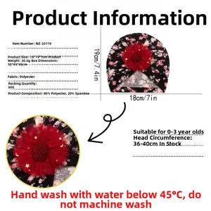 Floral baby turban hat with 18x19cm dimensions and lightweight fabric specifications