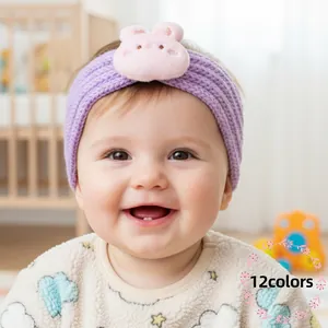 Bandeau Tricoté pour Bébé Doux Élastique au Crochet Avec Oreilles de Lapin et Cochon en Peluche pour Nourrisson Automne Hiver