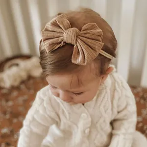 Bandeau à Nœud Nervuré pour Bébé Turban en Nylon Haute Élasticité pour Nourrissons Enfants Accessoires Cheveux Photographie