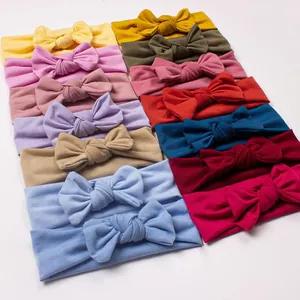 Elastic knit baby headband set with 13 colorful ribbed bows for girls hair styling