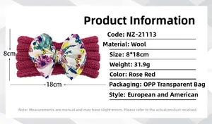 Détails du bandeau bébé en tricot rouge rose avec nœud floral et dimensions 8x18cm