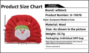 Detaillierte Größentabelle für rote gestrickte Baby-Weihnachtsmütze mit Nikolaus-Dekor