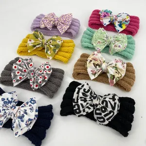 Lot de 8 bandeaux bébé en tricot avec nœuds à imprimé floral et texture côtelée