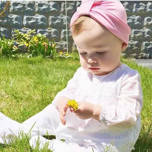 Bohemian tie-dye baby turban hat and white embroidered romper set for infants