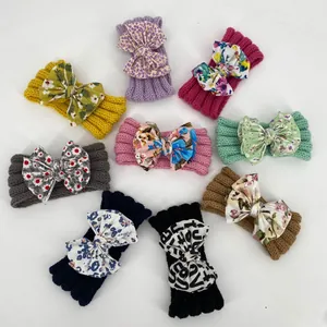 Lot de 9 bandeaux tricotés pour bébé avec nœuds imprimés fleurs et léopard