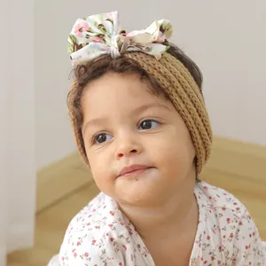 Bandeau Tricot Bébé Grand Nœud Imprimé Doux Élastique Enfant Floral Léopard Lettres Accessoires Cheveux Filles