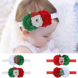 Lot de 4 bandeaux de Noël pour bébé avec motifs Père Noël et renne en rouge et vert
