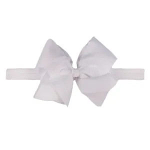 White grosgrain bow headband for babies and toddlers with soft elastic stretchy band