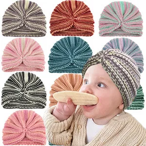 Soft striped baby turban hats collection with front knot detail and nine color variations
