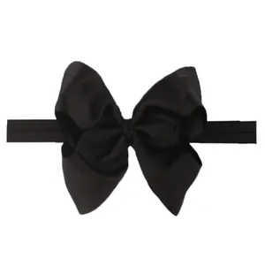 Close-up of black ribbed grosgrain bow on seamless high-elastic baby headband