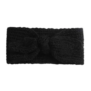 Fascia per capelli neonata in maglia nera elastica con fiocco a orecchie di coniglio
