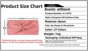 Size chart showing 18x9cm nylon baby headband dimensions with soft pink fabric detail