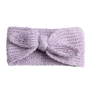 Fascia per neonati in maglia viola chiaro con fiocco a orecchie di coniglio boho