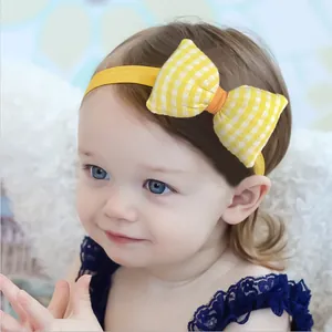Baby Girls Gingham Bow Headbands Elastic Soft Hair Bands For Infants Toddlers Cute Plaid Turban Hair Accessories Baby Shower Gift