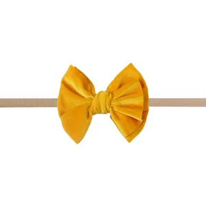 Ingwergelbes Samt-Stirnband mit Schleife und elastischem Band für Babys und Kleinkinder