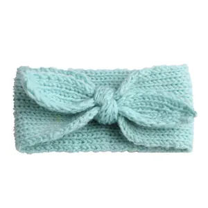 Fascia per capelli neonata in maglia verde menta con grande fiocco per bambine