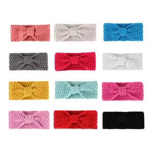 Knitted baby headbands with bow in 12 colors including pink blue gray and red
