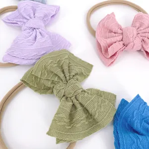 Bandeaux bébé en nylon doux avec nœuds en tricot jacquard en violet, rose, sauge et bleu