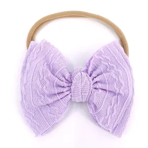 Bandeau bébé avec nœud tricoté lavande et élastique en nylon souple sans couture