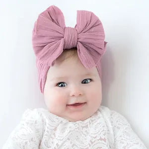 Baby Girls Nylon Cable Knit Headbands Soft Elastic Double Layer Bow Hair Bands Infant Toddler Turban For Daily Photography