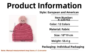 Paramètres de taille détaillés pour bonnet tricoté bébé avec pompon et guide de taille