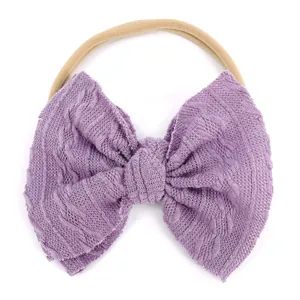 Bandeau bébé sans couture avec nœud jacquard violet clair sur sangle élastique en nylon