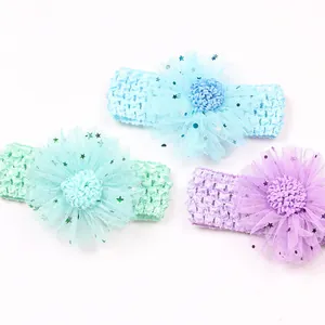 Détails de bandeaux bébé avec fleurs en tulle et paillettes étoiles en tons pastels