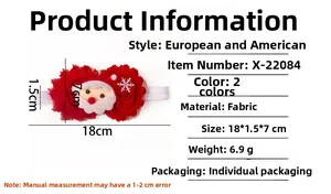 Detaillierte Größenangaben für Baby-Weihnachtsstirnband mit roten Spitzenblumen und Weihnachtsmann