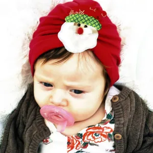 Baby Christmas Turban Hat Santa Claus Reindeer Pattern Elastic Soft Knit Cap Festive Headwear For Infants Toddlers Holiday Accessory