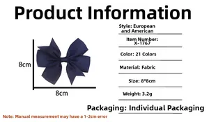 Detail specifications of 8cm grosgrain ribbon bow hair clip in navy blue color