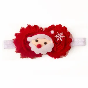 Christmas baby headband with red mesh flower and Santa Claus patch on white elastic band