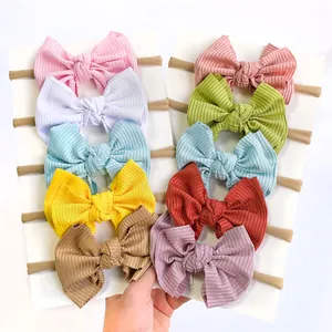 Ribbed Fabric Bow Headbands For Baby Girls Soft High Elastic Nylon Hairbands Multi Color Toddler Hair Accessories Gift