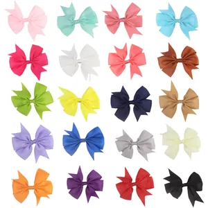 Set of 20 colorful grosgrain ribbon swallowtail hair bows for baby girls and children