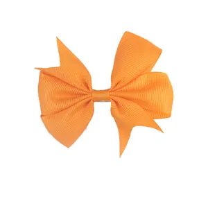 Bright orange ribbed grosgrain ribbon bow hair clip with stylish fishtail ends for infants