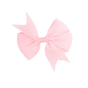Pink grosgrain ribbon bow hair clip for babies with classic fishtail V-shaped ends