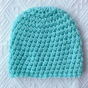 Thick honeycomb knit baby winter beanie in mint blue color for warmth