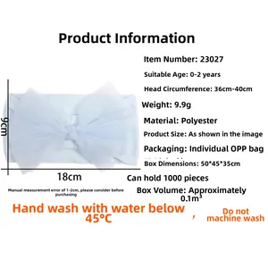 Maatspecificaties voor baby nylon strik hoofdband, geschikt voor hoofdomtrek 36-40cm