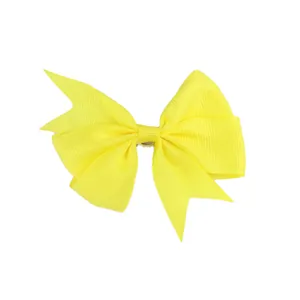 Bright yellow grosgrain ribbon bow hair clip with textured ribbed fabric for girls