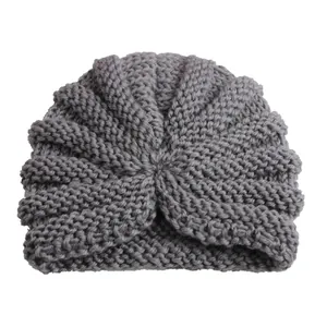 Deep grey knit turban hat for kids made of soft wool blend with stylish front twist