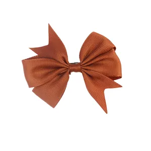 Caramel brown grosgrain ribbon bow hair clip with stylish fishtail cut for babies