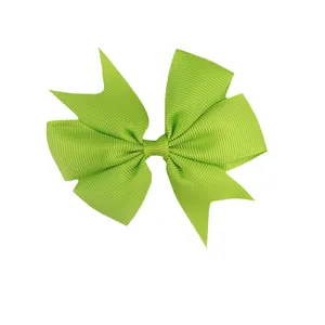 Grass green grosgrain ribbon bow hair clip with swallowtail design for babies and kids
