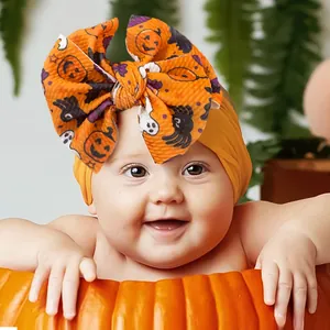 Fasce per Capelli Halloween Neonati Poliestere Fiocco Waffle Zucca Fantasma Stampa Elastici Accessori per Capelli Bambine
