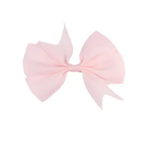 Light pink grosgrain ribbon bow hair clip with swallowtail design for babies