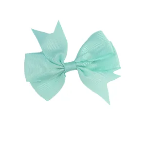 Mint green ribbed grosgrain bow hair clip for babies with swallowtail design
