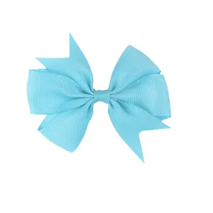 Light blue grosgrain ribbon bow hair clip with swallowtail design for babies